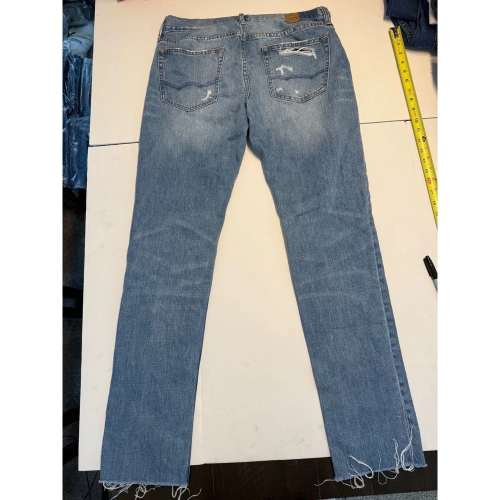 American Eagle Distressed Straight Leg Jeans Mens 32x34 Blue Denim Raw Hem